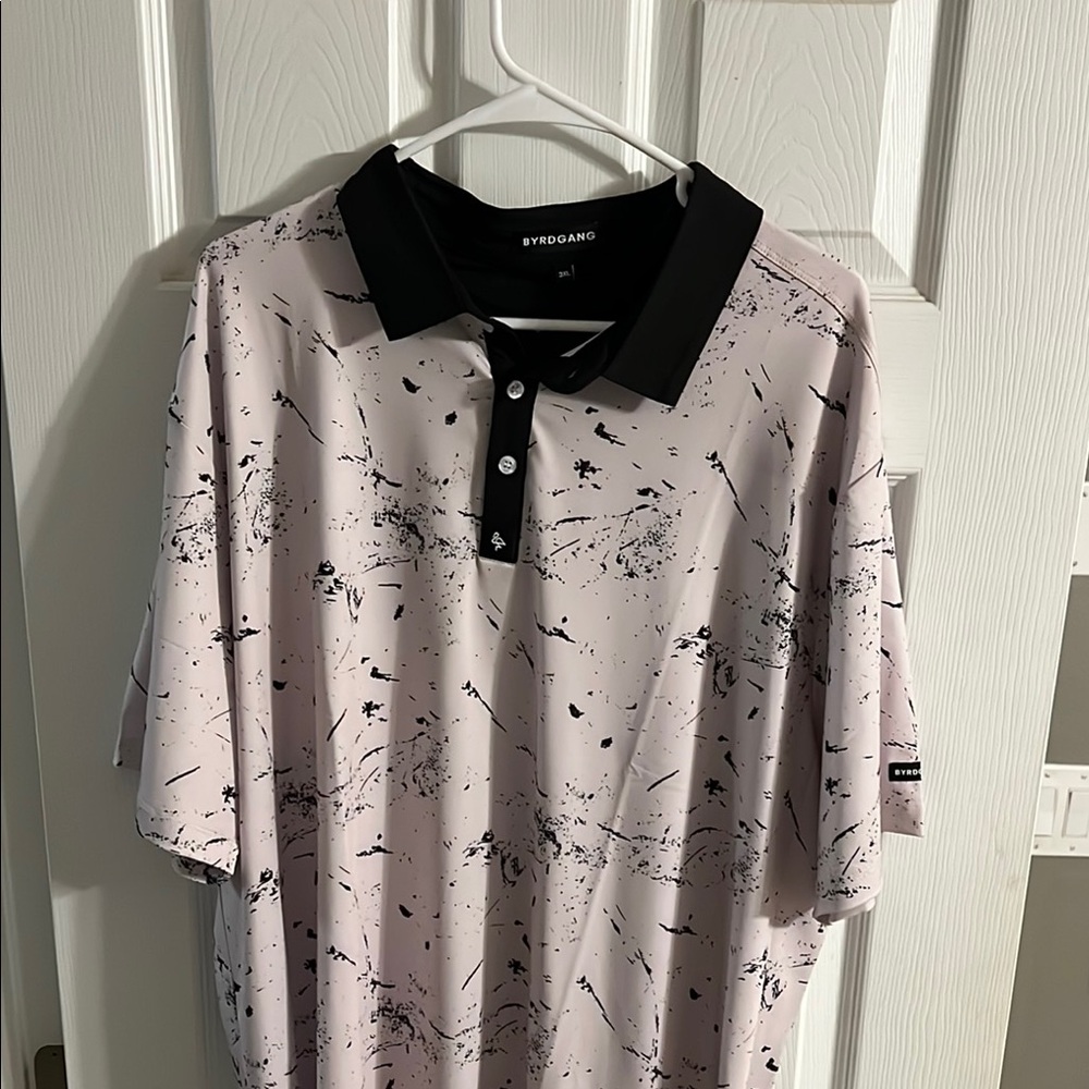 Byrd Gang Men's Black and White Splatter Performance Golf Polo